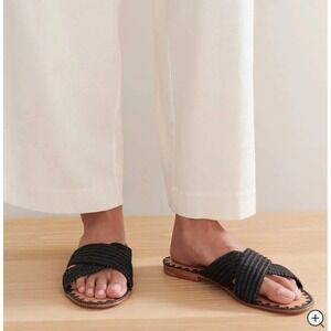 Jenni Kayne Black Woven Strappy Slide Sandals Espadrille Flat Women 36